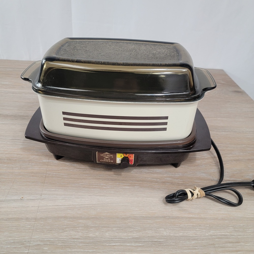 Vintage West Bend Slo-Cooker 4 Qt Brown Cream Retro Slow Cooker 84114 USA Made